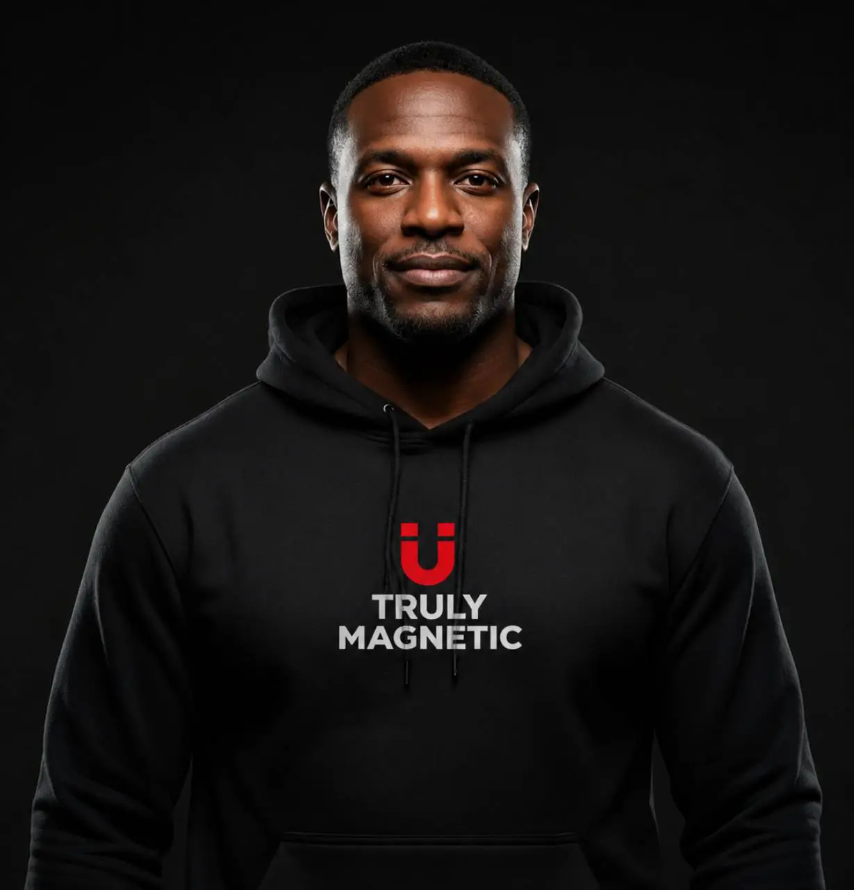 Person wearing black "Truly Magnetic" hoodie