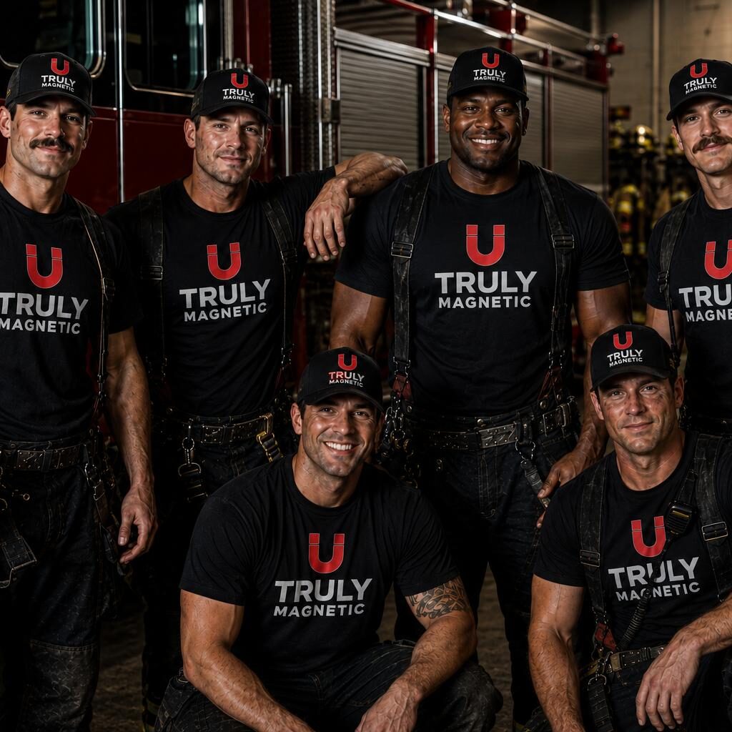 Group of firefighters wearing Truly Magnetic shirts
