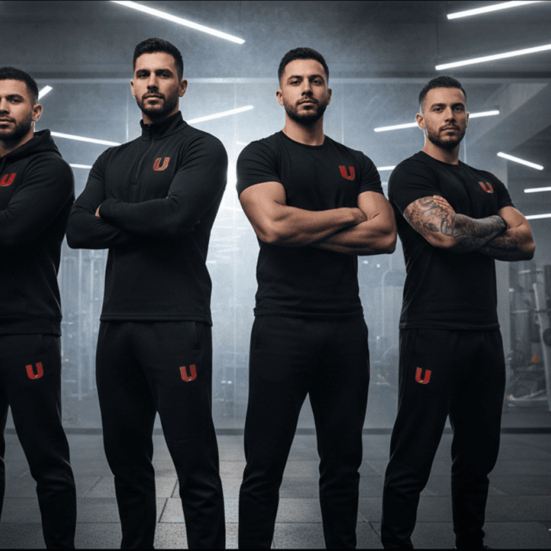 Group of athletes in matching workout clothes